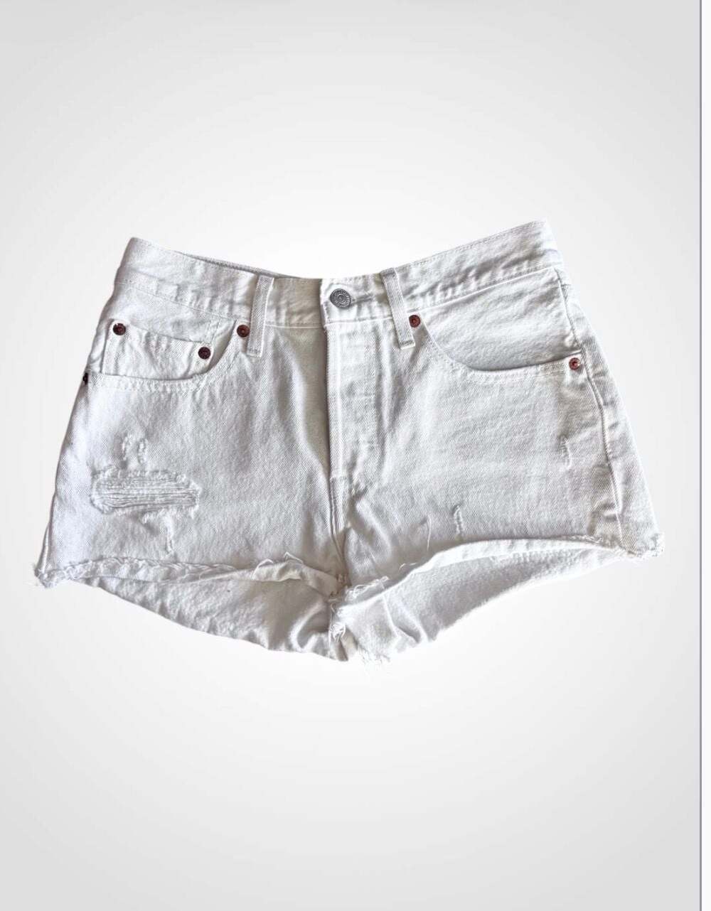 Levi's 501 Original Distressed White Denim Cut-Off Shorts